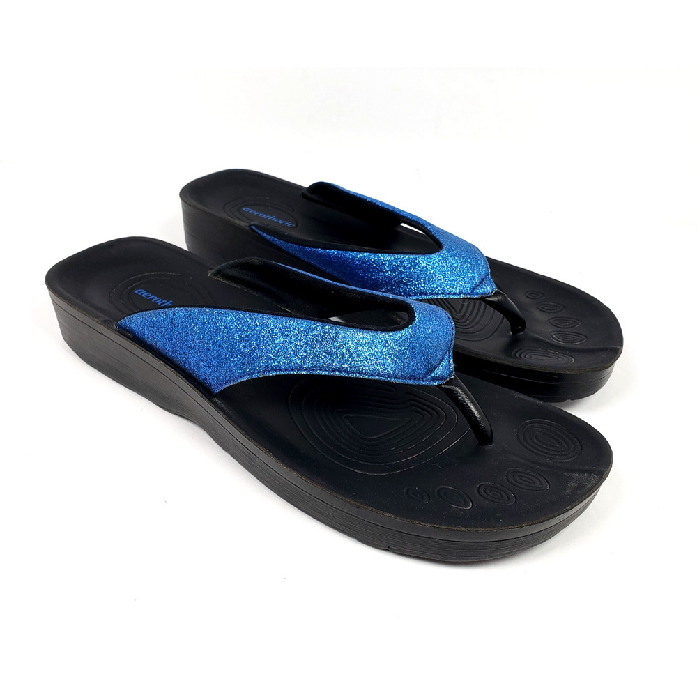 Aerothotic Crystal Mist Womens Size EU 41 US 11 Blue Glitter Flip Flop Sandals